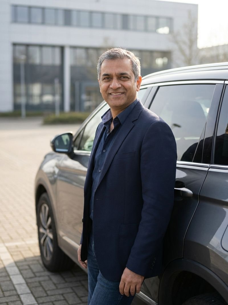 Shekhawat Car Rental owner beside a rental SUV